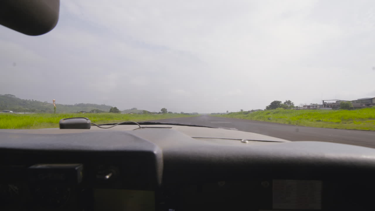 General shot, landing strip from the cockpit