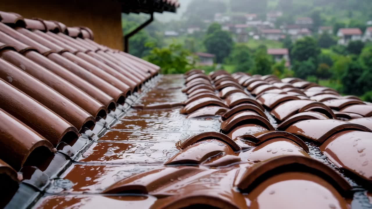 Wet Roof Tiles in Rainy Weather