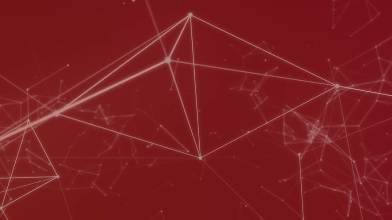 animación de una red blanca de conexiones que se mueve sobre un fondo rojo