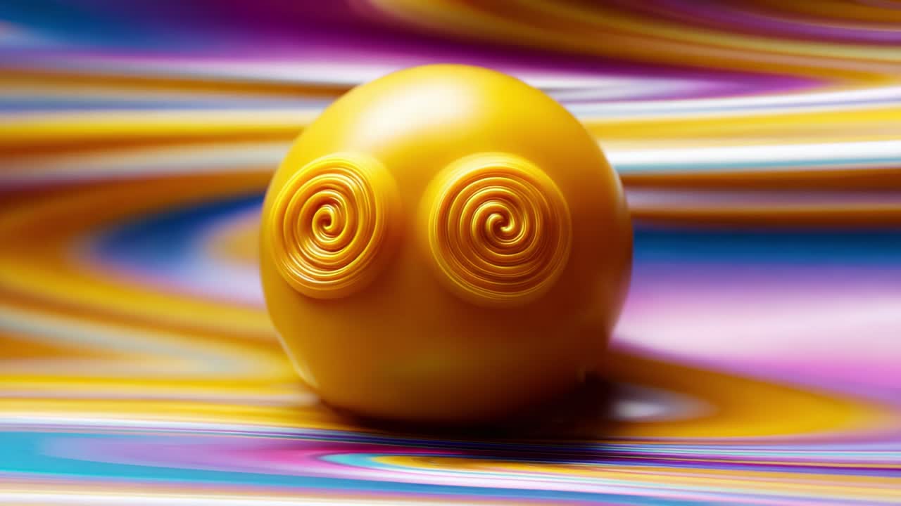 A mesmerizing yellow orb with spiraled features sits atop a vibrant, swirling background of rich hues, blending art and imagination in a captivating visual display