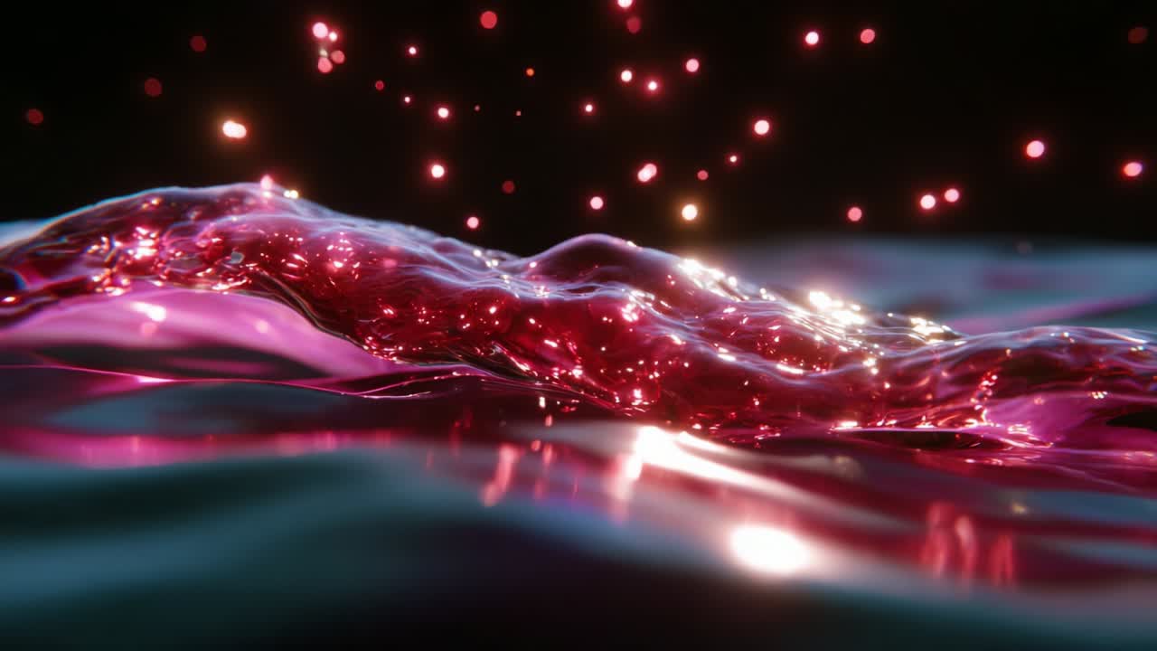 A mesmerizing display of shimmering waves featuring a luminous, vibrant liquid flow, creating an enchanting and abstract visual experience, with sparkling light reflections to captivate the viewer's imagination