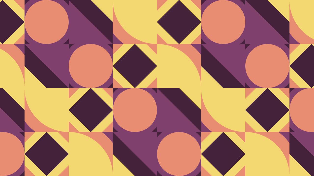 Multicolor geometric pattern with animated tiles. Abstract shapes in minimal dynamic mosaic. Motion graphic background in a flat design