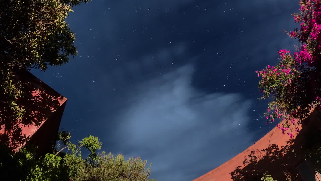 startrail in the heaven of stars running.