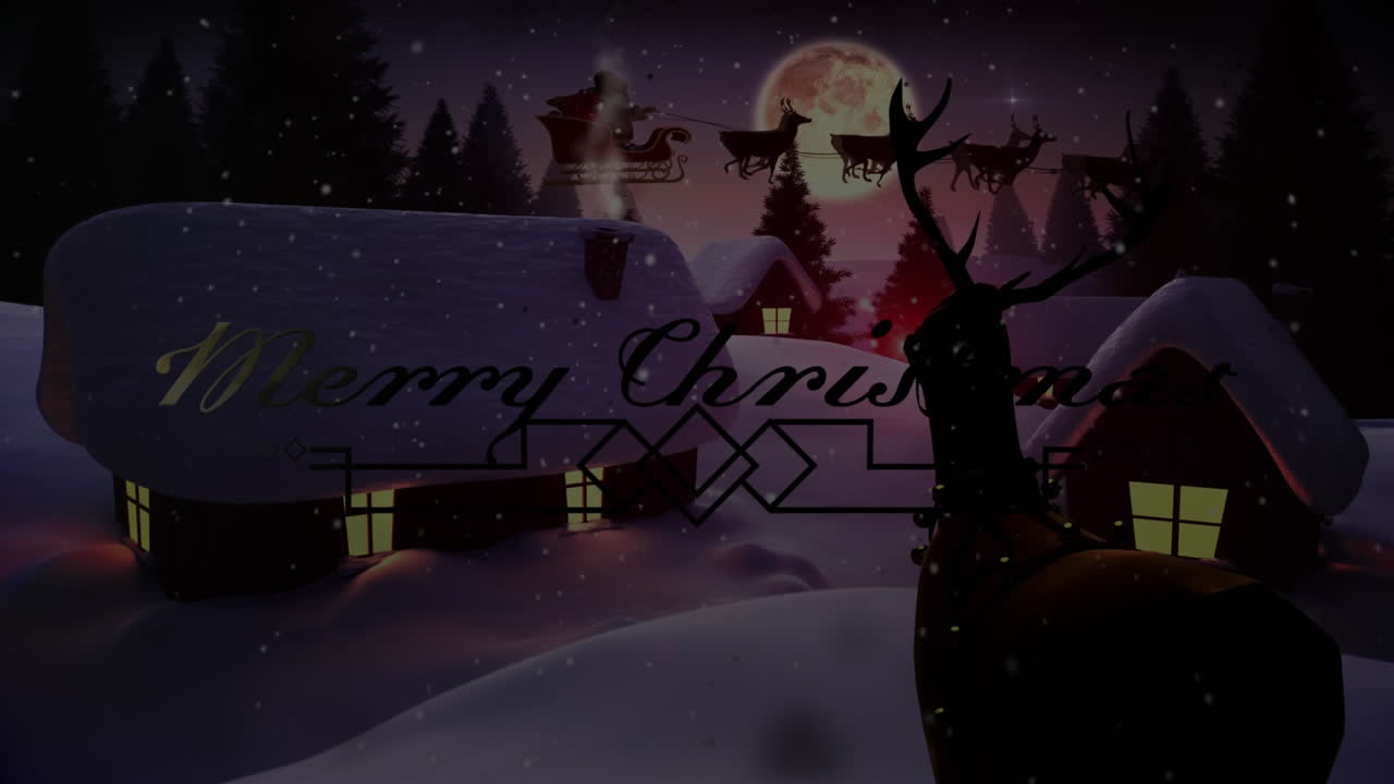 야간 겨울 풍경의 애니메이션