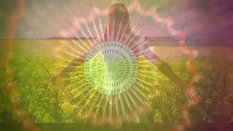 woman walking through a field of flowers