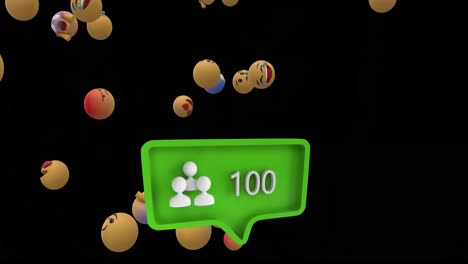 iconos emoji volando sobre un fondo negro 4k