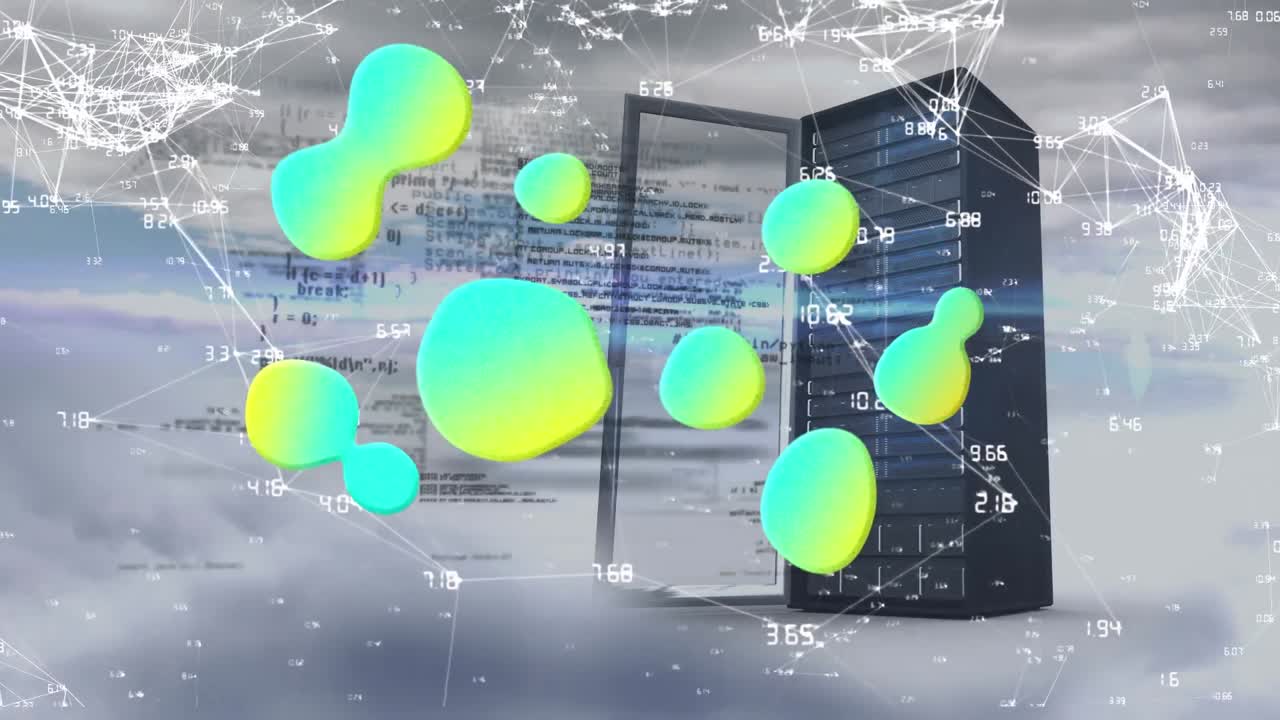 하늘의 구름에 대한 연결 네트워크와 컴퓨터 서버에 대한 그라디언트 추상적인 모양