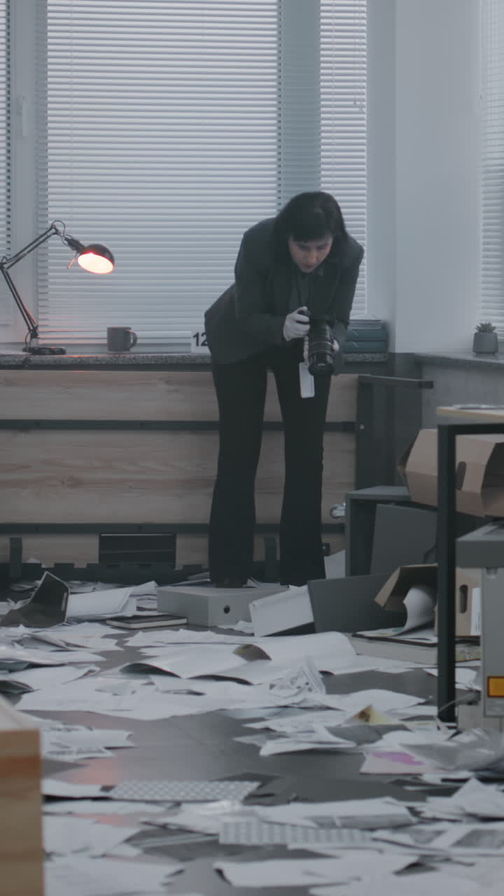 Forensic Photographer at a Messy Crime Scene