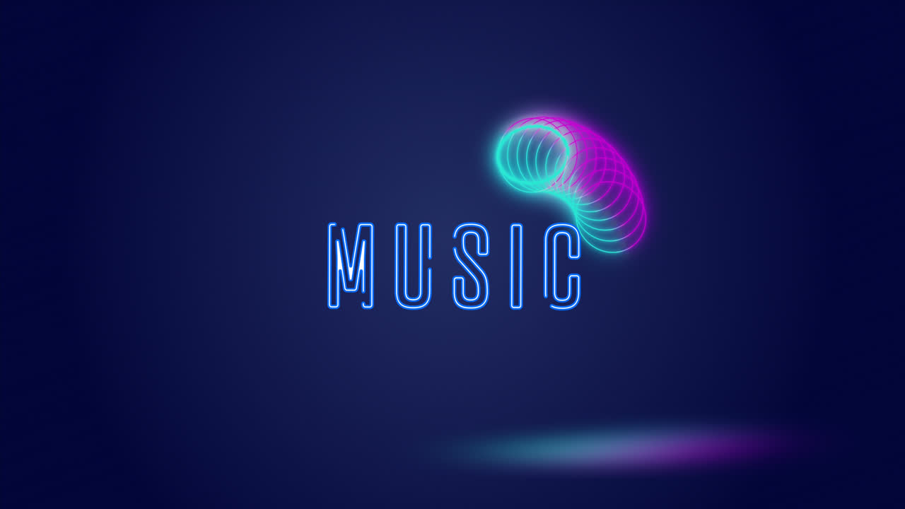 Animation of music text over circles moving against blue background