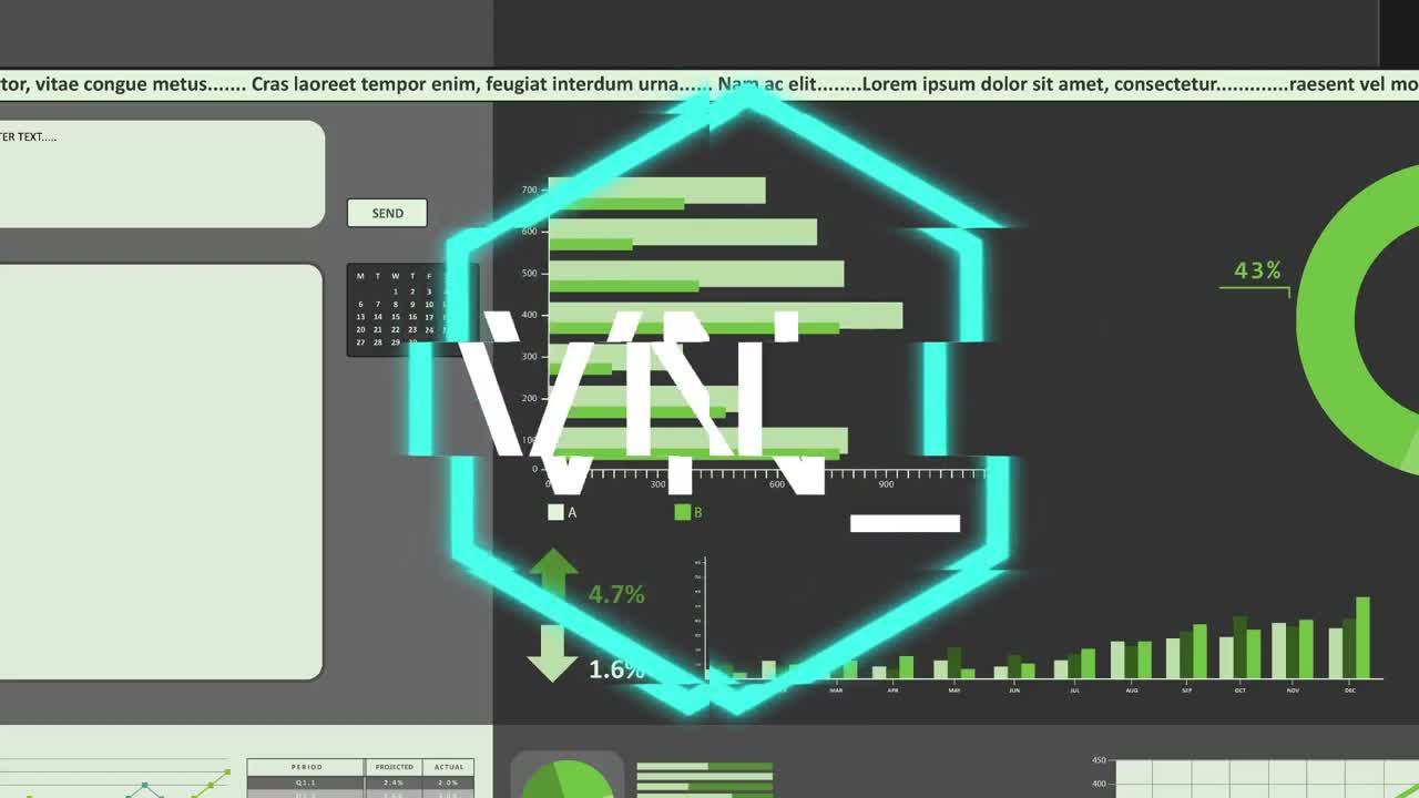 Animation of data processing on black background