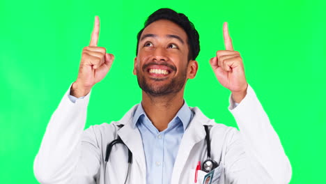 Pointing,-show-and-doctor-with-man-on-green-screen