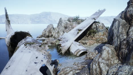 airplane wreck on a rocky coast