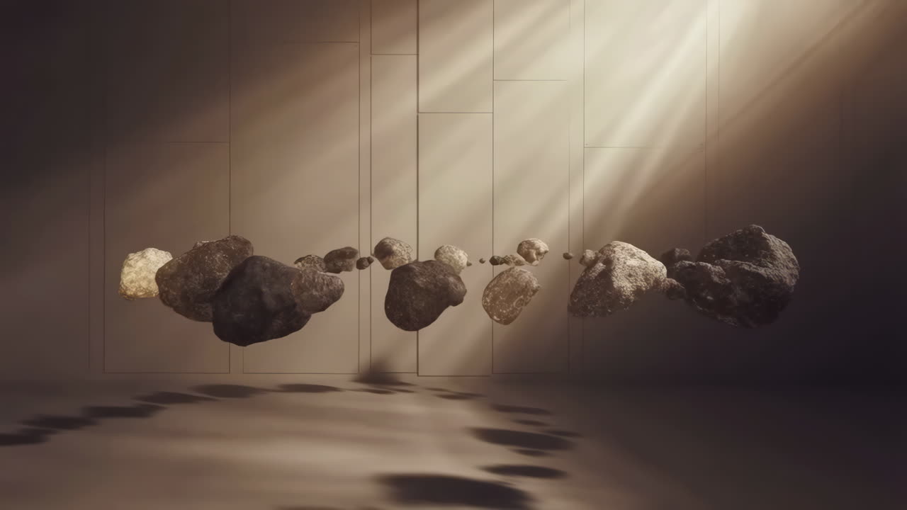 Abstract Display of Floating Rocks with Light Rays