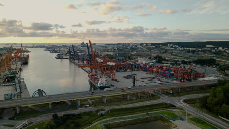 cargo sea port at gdynia harbor with large cranes, poland shipping terminal