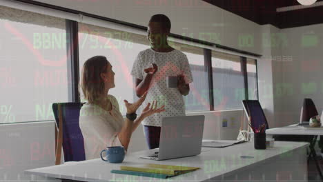 animation of data processing over diverse business people at office