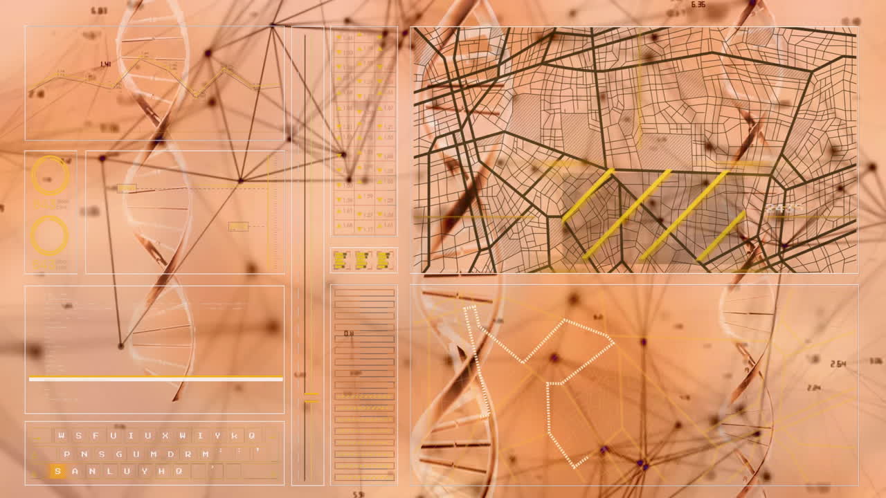 Animation of network connections processing data on digital map interface