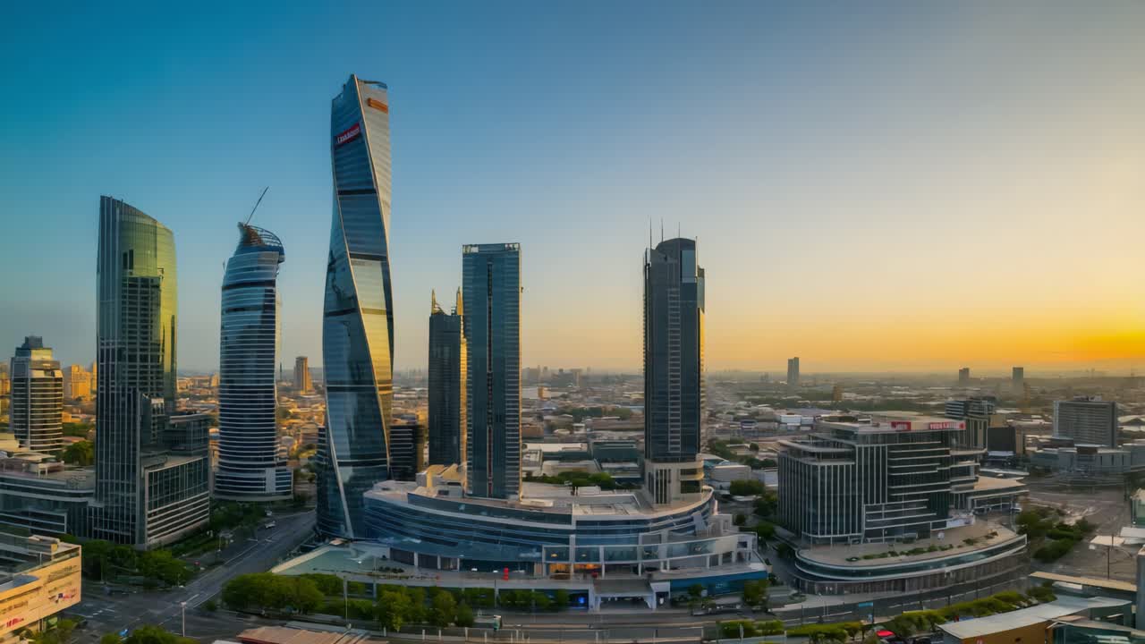 Modern Cityscape at Twilight with Skyscrapers