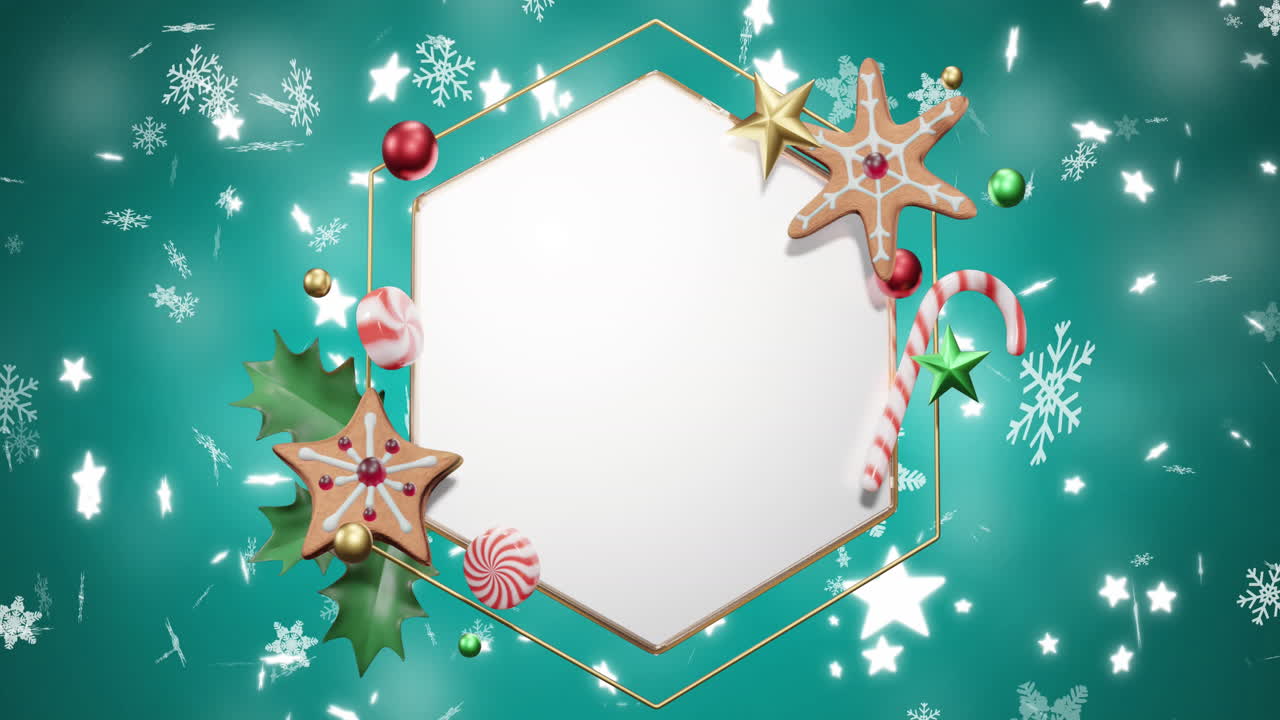 animación de un letrero con espacio de copia sobre la nieve que cae sobre un fondo verde