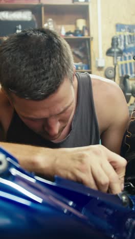motorcycle repair in a garage