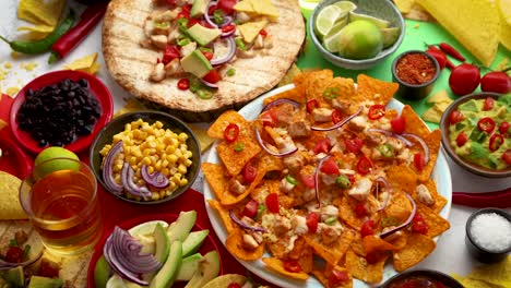 Various-freshly-made-Mexican-foods-assortment--Placed-on-colorful-table