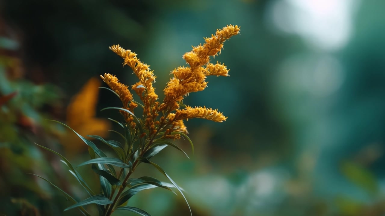 Incantevole verga d'oro in fiore tra una vegetazione lussureggiante - La vibrante esposizione di flora gialla della natura che evidenzia la bellezza degli spazi aperti con serena naturalezza.