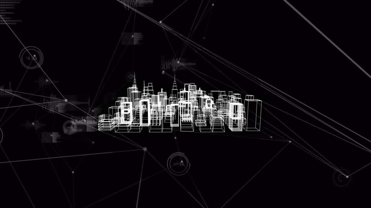 Animation of network of connections over cityscape