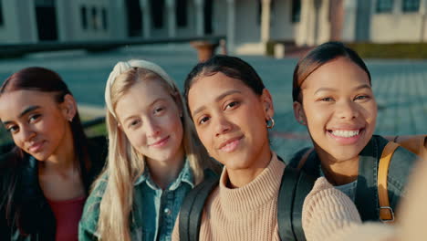 Laughing,-face-and-girls-in-selfie-on-school