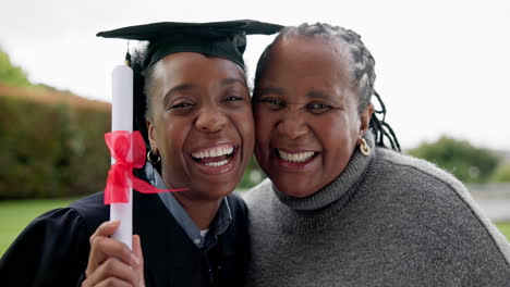 African-woman,-graduation-and-mother-for-smile