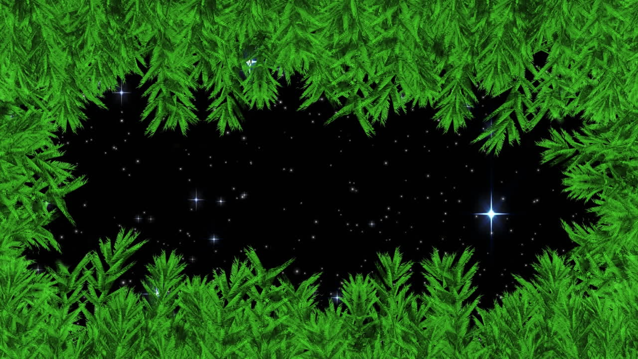 Animation of fir trees branches n over snow falling