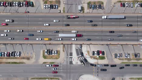 big city traffic. top down aerial view