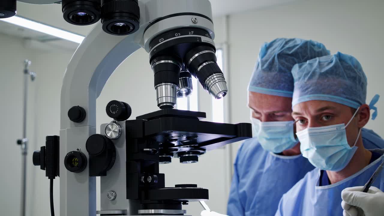 Surgeons using a Microscope in an Operating Room