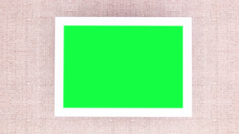 marco con pantalla verde y ramas de pino con adornos azules. detener el movimiento
