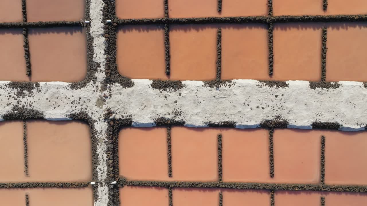 Square salt water pools evaporating on sunny day, saltworks of Fuencaliente