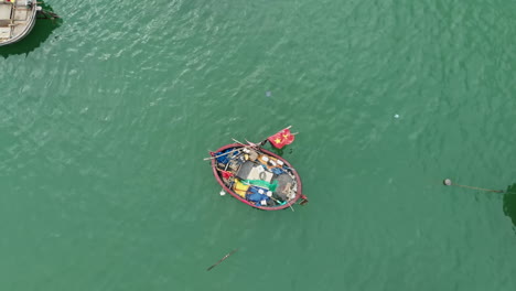 aerial view of da nang beach with many boats at son tra peninsula