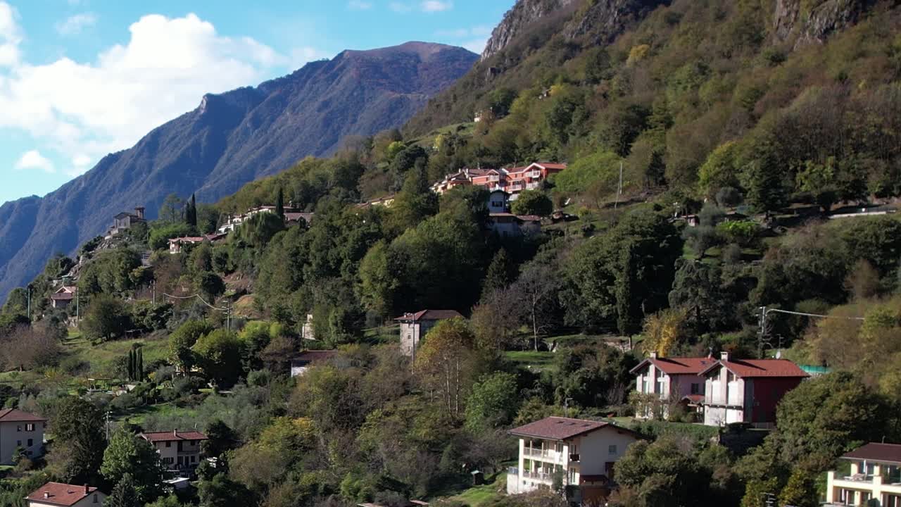 Aerial view of an Italian Alps village amid stunning nature