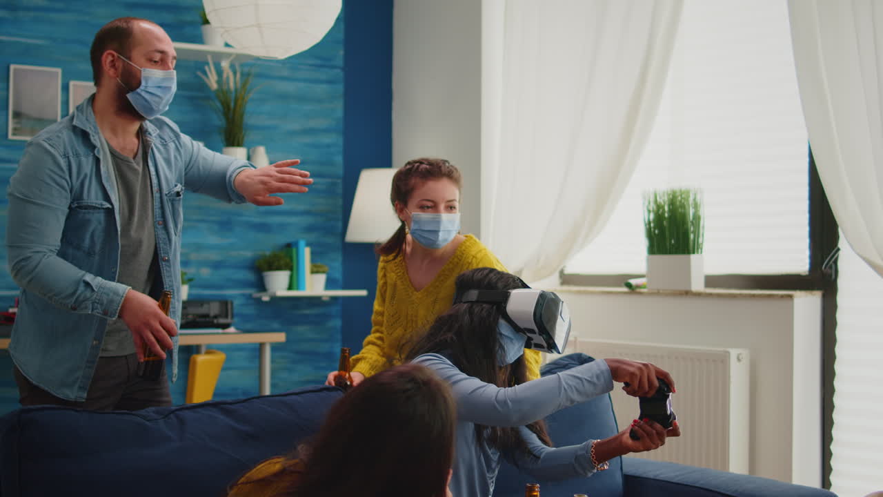 Black woman experiencing virtual reality headset playing video games