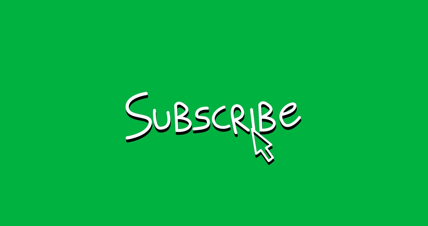 Looping Subscribe graphic with pointer cursor moving over letters on grey backdrop, inviting clicks