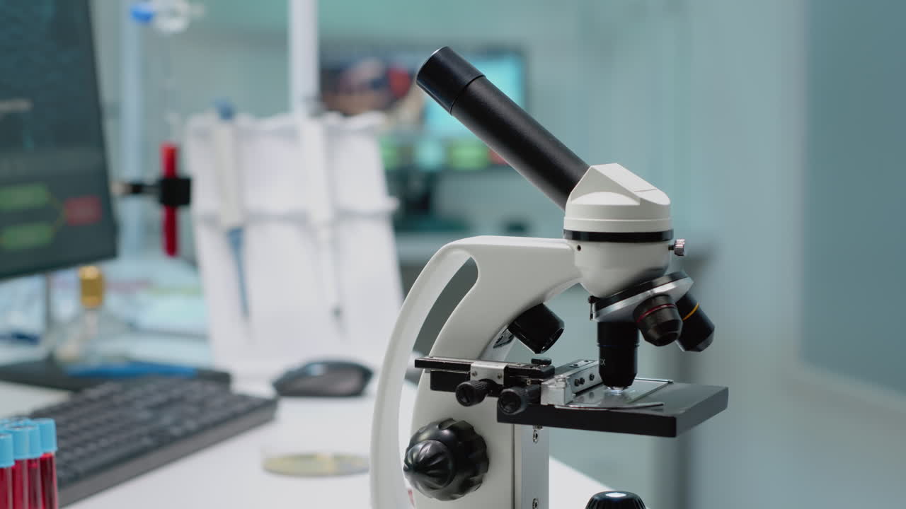Close-up of a microscope in a laboratory