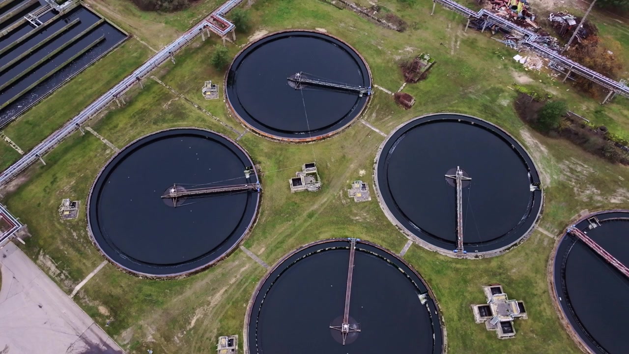 Four settling tanks reveal essential urban wastewater treatment infrastructure