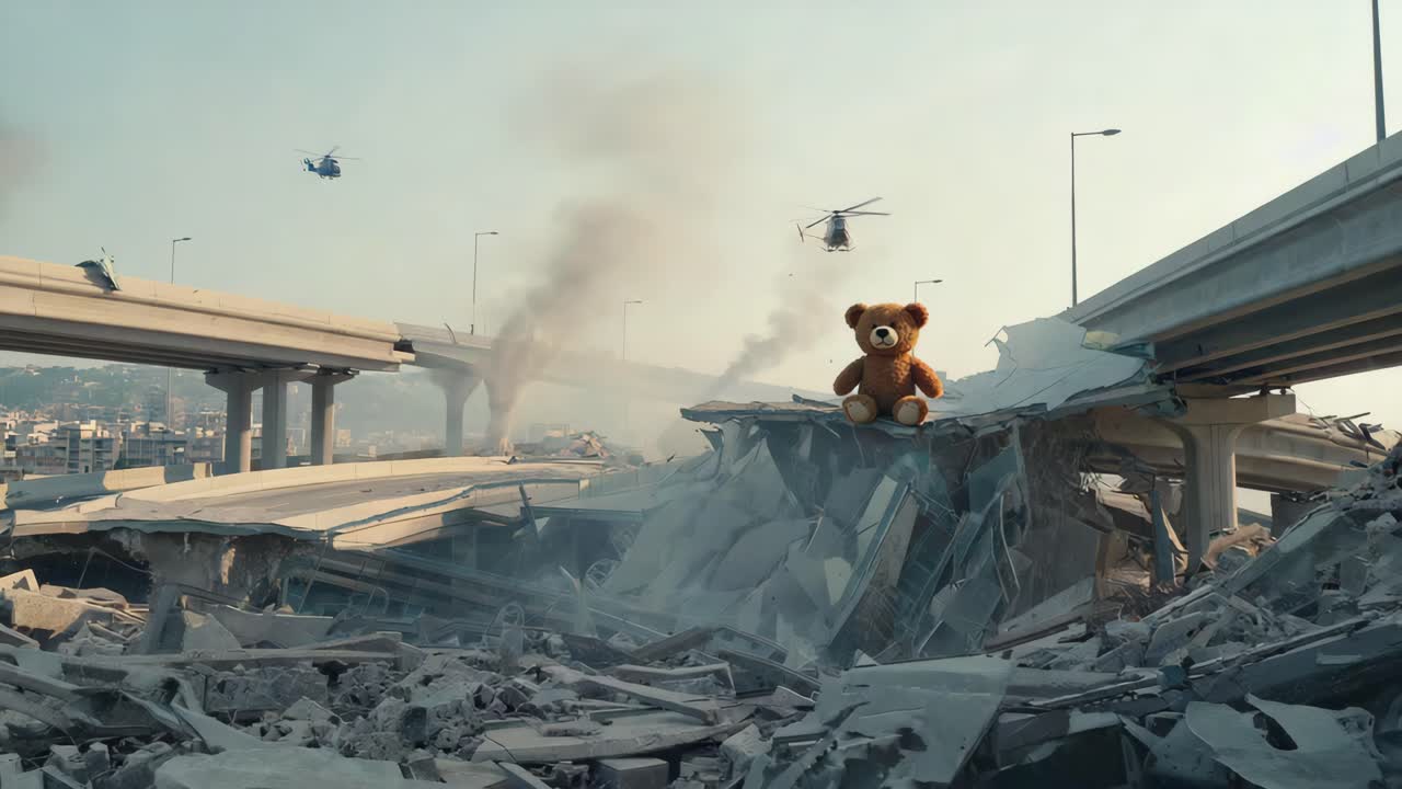 Teddy Bear Amidst Disaster