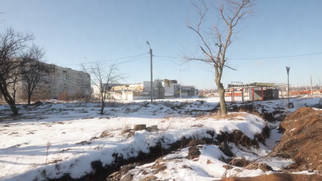 Defensive Trenches in Snowy Landscape Protecting Kharkiv, Ukraine