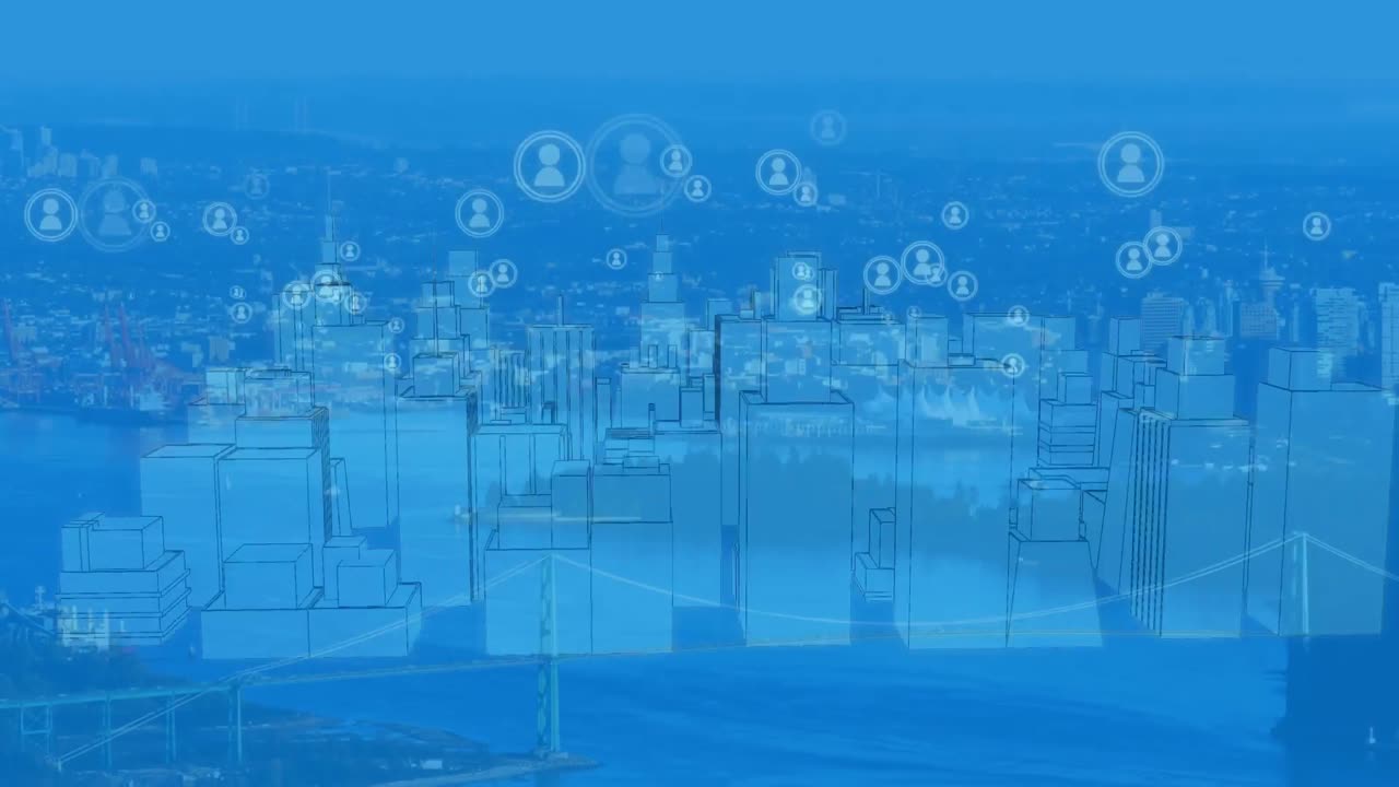 아이콘의 애니메이션, 메타버스 도시 및 블루 시티스케이프