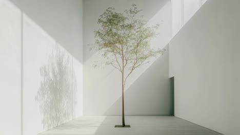 minimalist interior with a tree