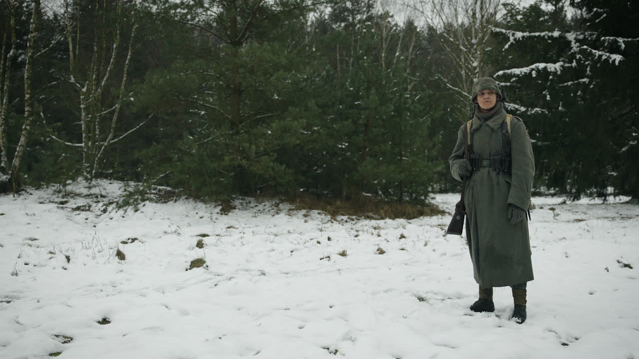 WWII German Soldier in Winter Forest
