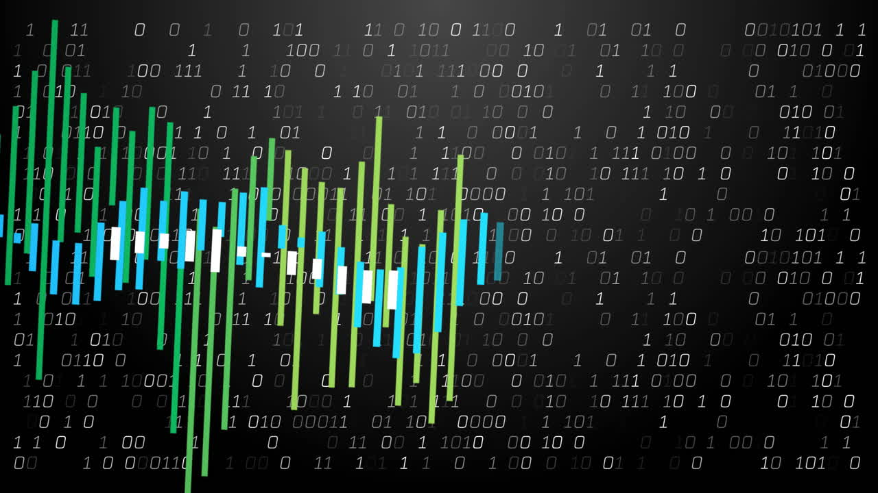 Binary code and bar graph animation representing data analysis