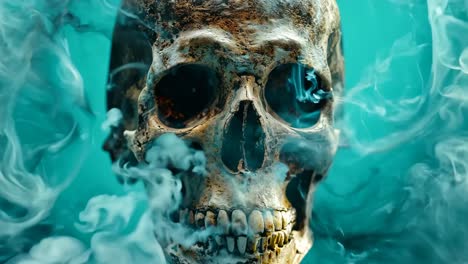 a skull in the smoke on a blue background