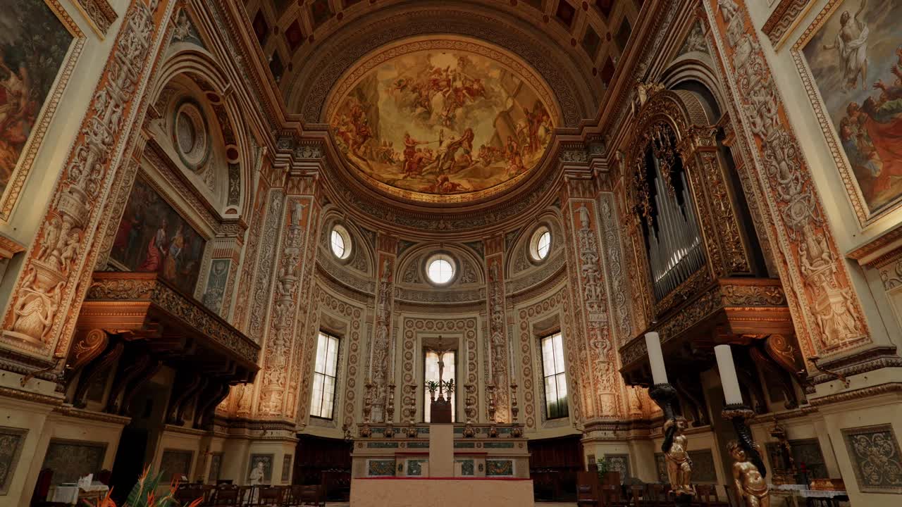 Extravagant Interior Of The Basilica di Sant'Andrea In Mantova (Mantua) Lombardy, Italy. Low Angle