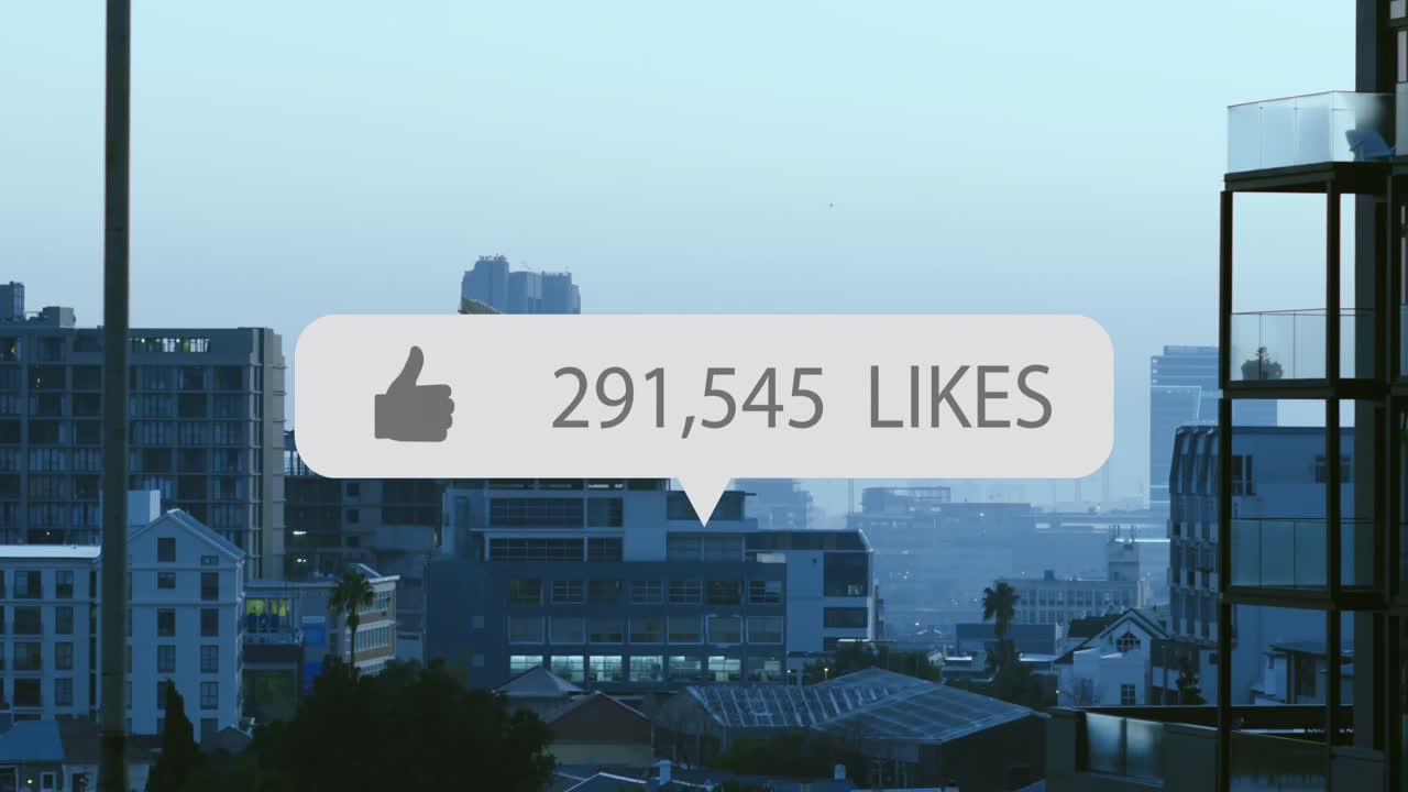 소셜 미디어 아이콘의 애니메이션과 도시 풍경에 대한 데이터 처리