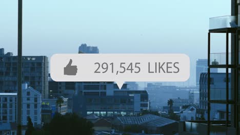 animación del icono de las redes sociales y procesamiento de datos sobre el paisaje urbano