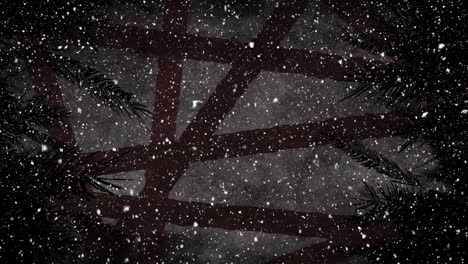 snow falling against trees in night sky